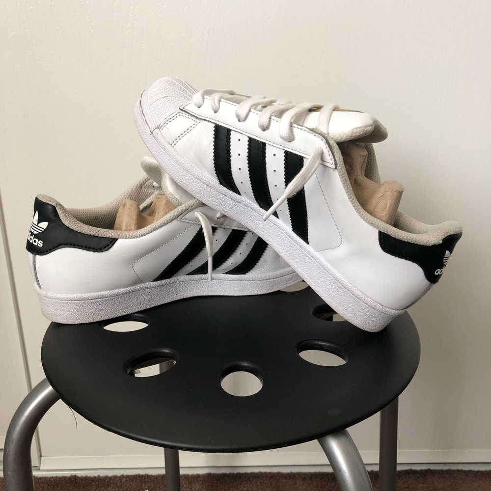 Adidas-Superstar White Leather w/Black Stripes